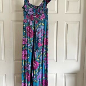 Free People Floral Jumpsuit in Blue and Pink